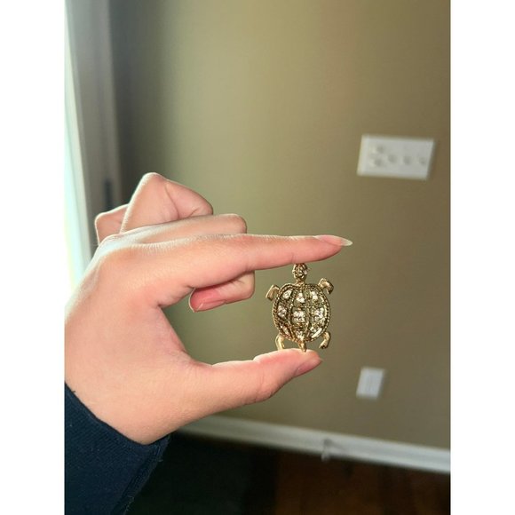 Rhinestone Turtle Aquatic Sea Brooch Unsigned - Picture 3 of 3